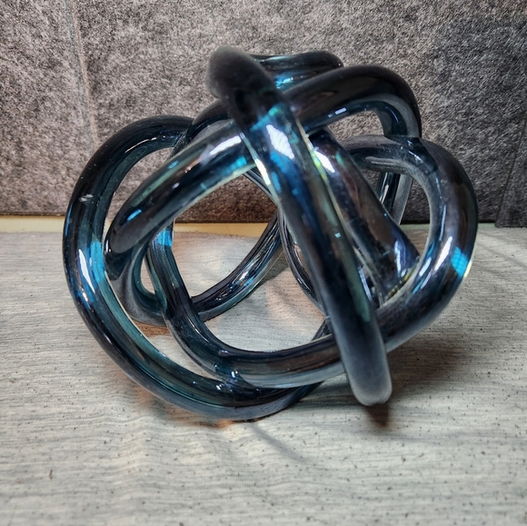 Blue Glass Abstract Art Knot Twisted Figurine Large 5.5x5in Gorgeous Orbit Heavy - Picture 3 of 8